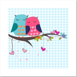 Lovers owl with heart Posters and Art